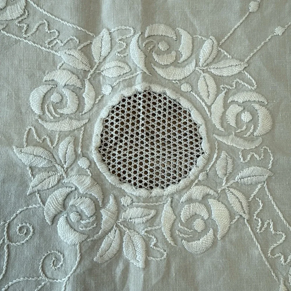 Vtg Linen Tablecloth Square 51